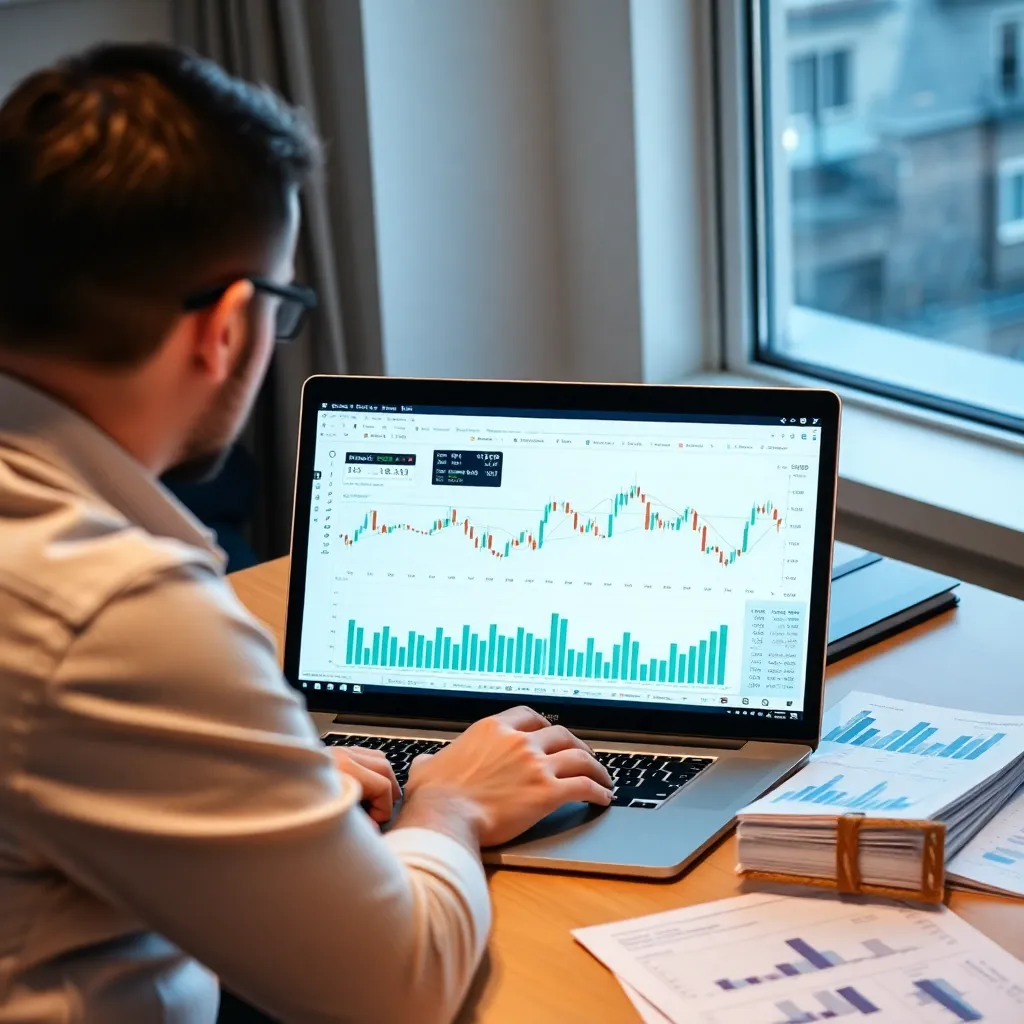 Persoon die ETF-portefeuille analyseert op laptop