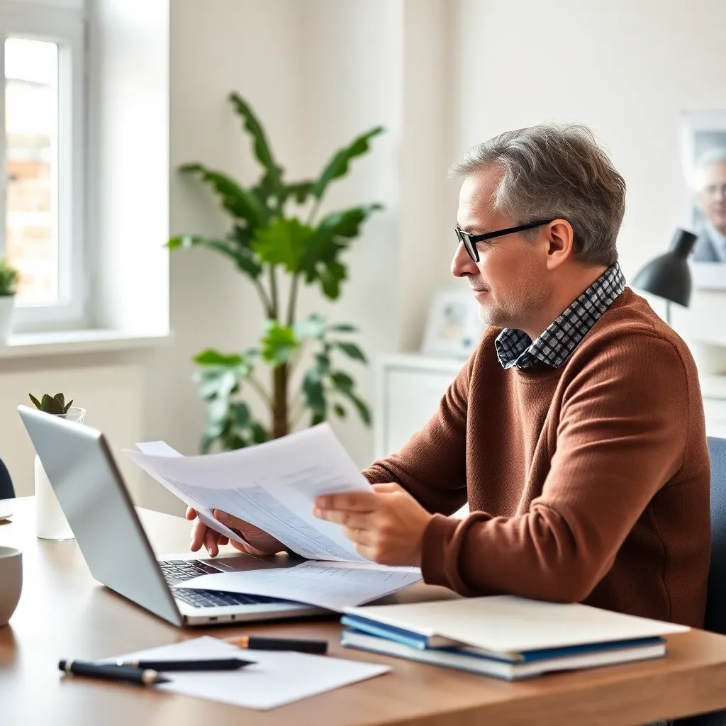 Persoon die financiële strategie plant met laptop en documenten