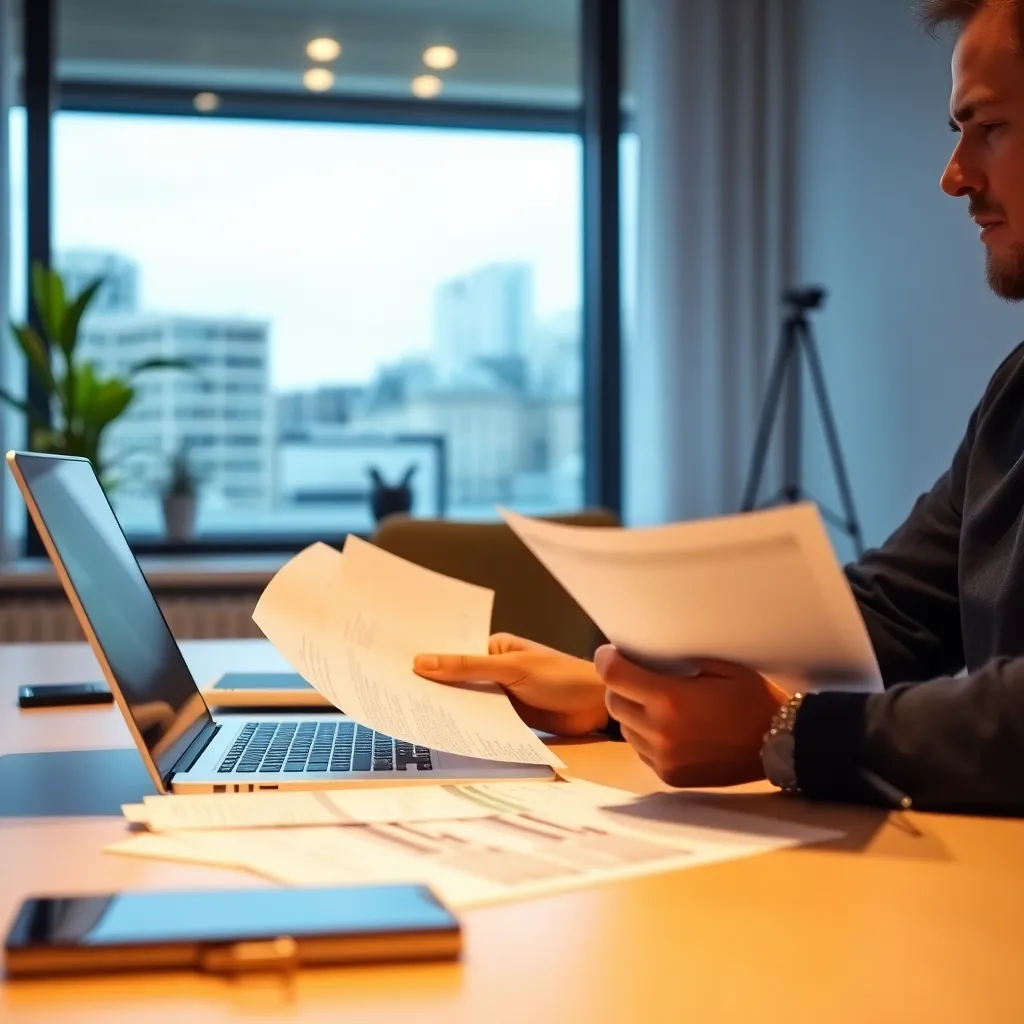 Persoon die financiële grafieken en documenten bestudeert