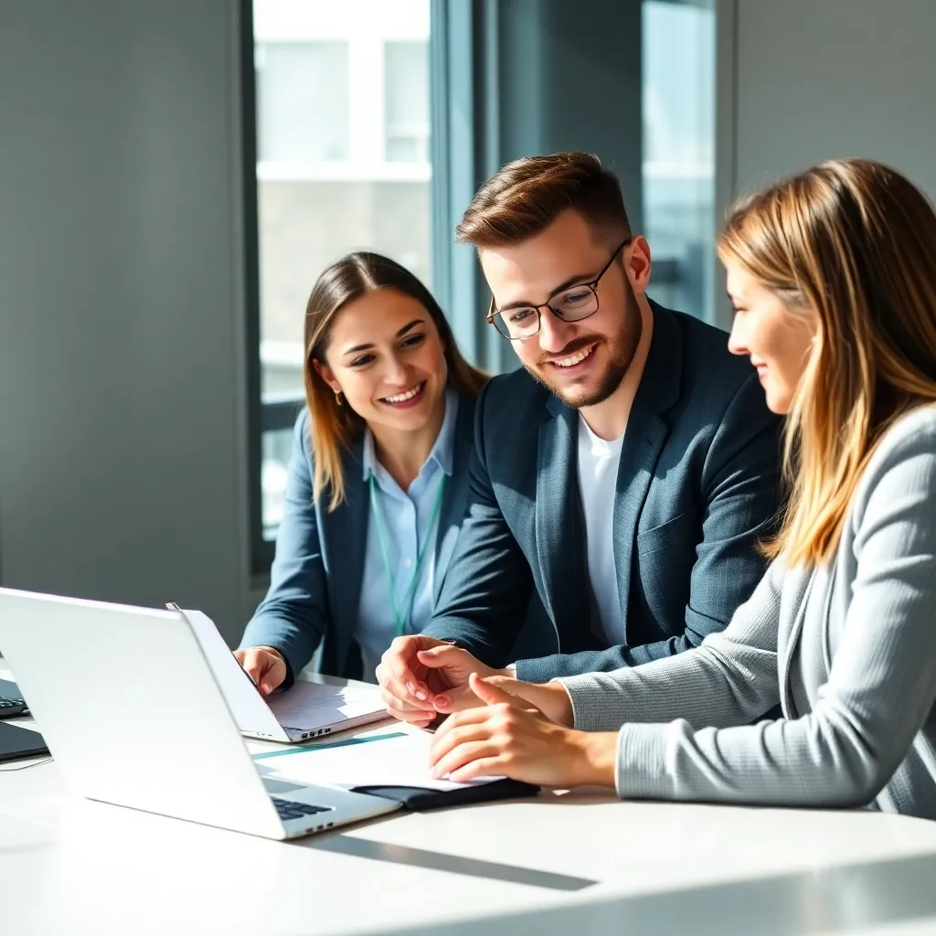 Jong stel dat financiën bespreekt met adviseur
